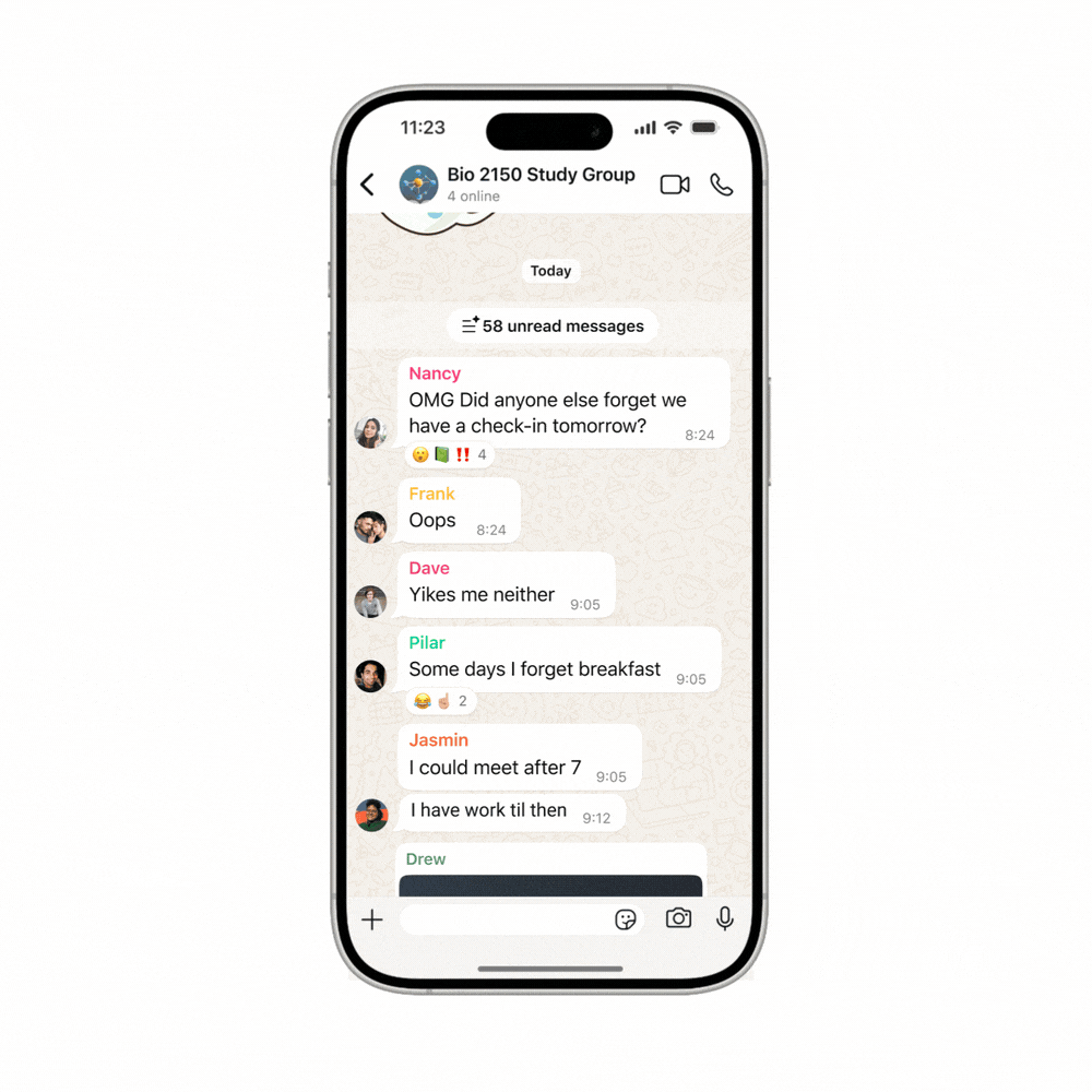 AI summaries in WhatsApp for unread conversations