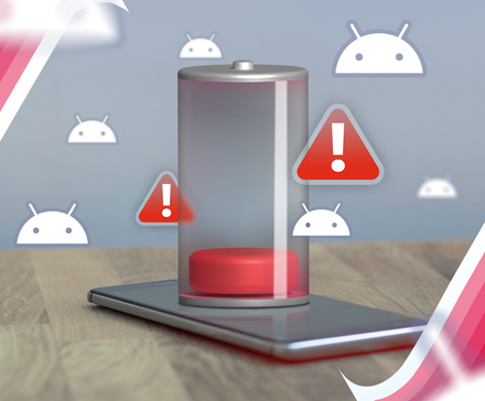 Several iPhones displaying iOS 26 screens, surrounding the Android logo and a stylized iOS 26 icon with Android-inspired design