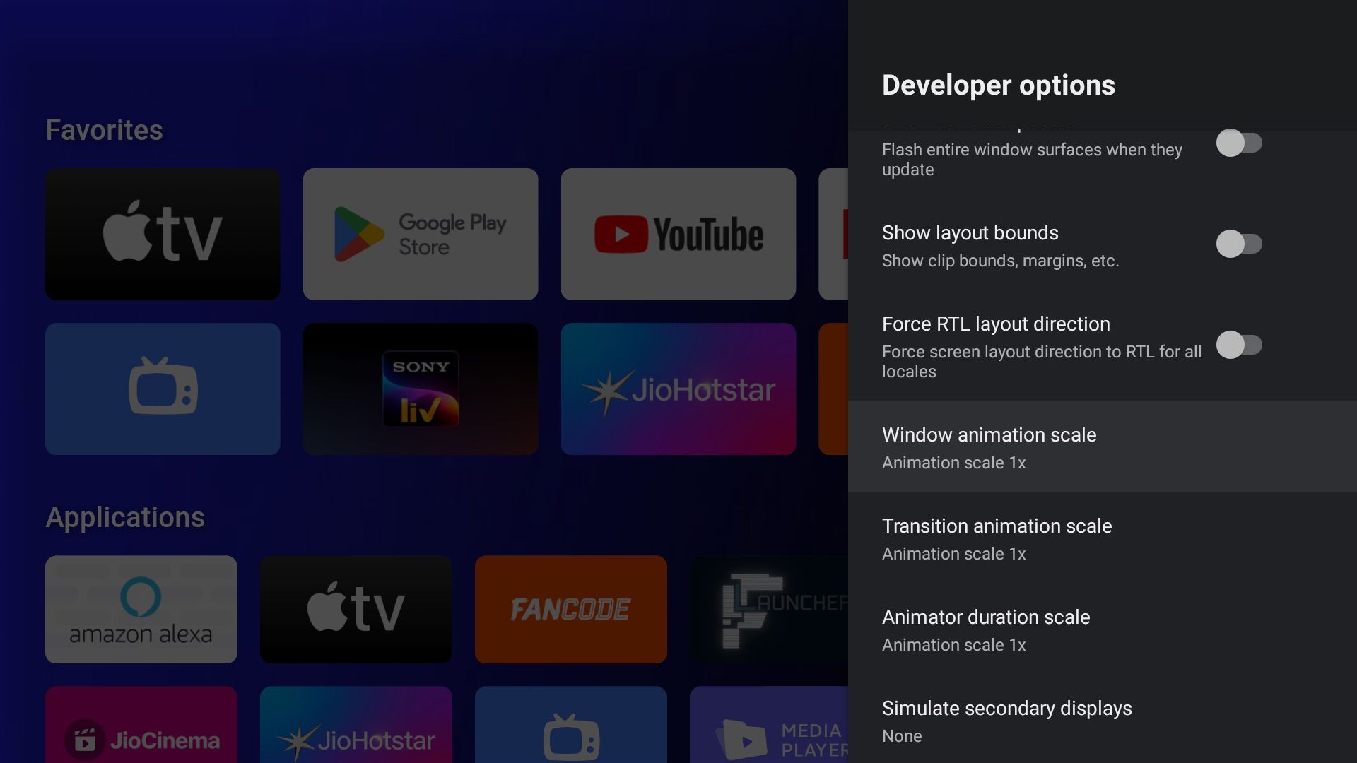 Animation scale options in Developer Options