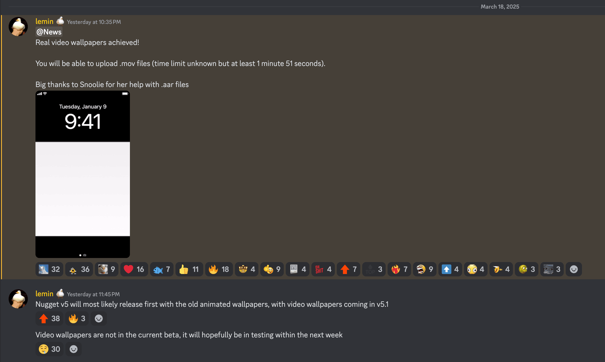 LeminLimez announces Nugget v5.1 with video wallpapers.
