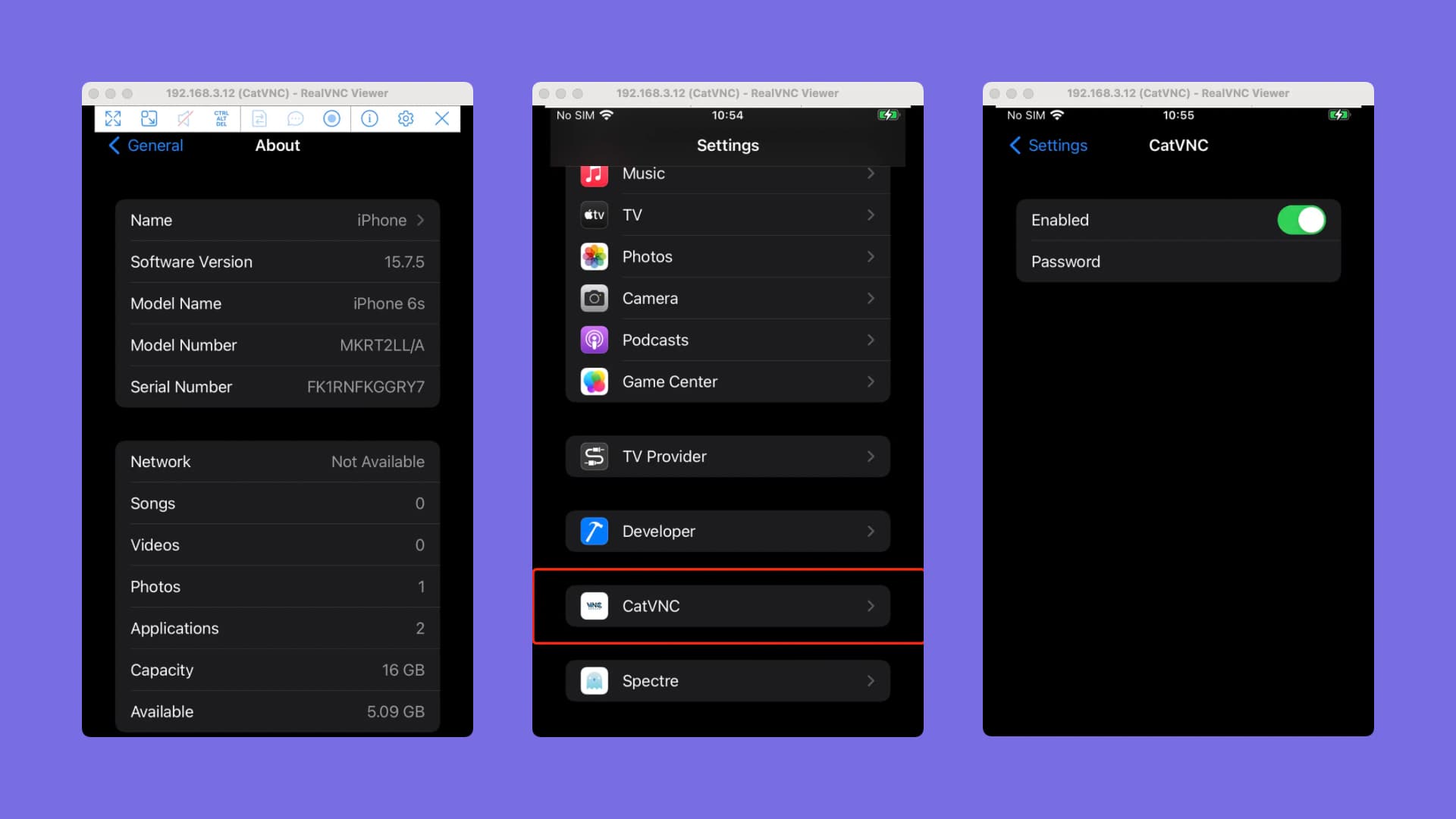 CatVNC examples on macOS.