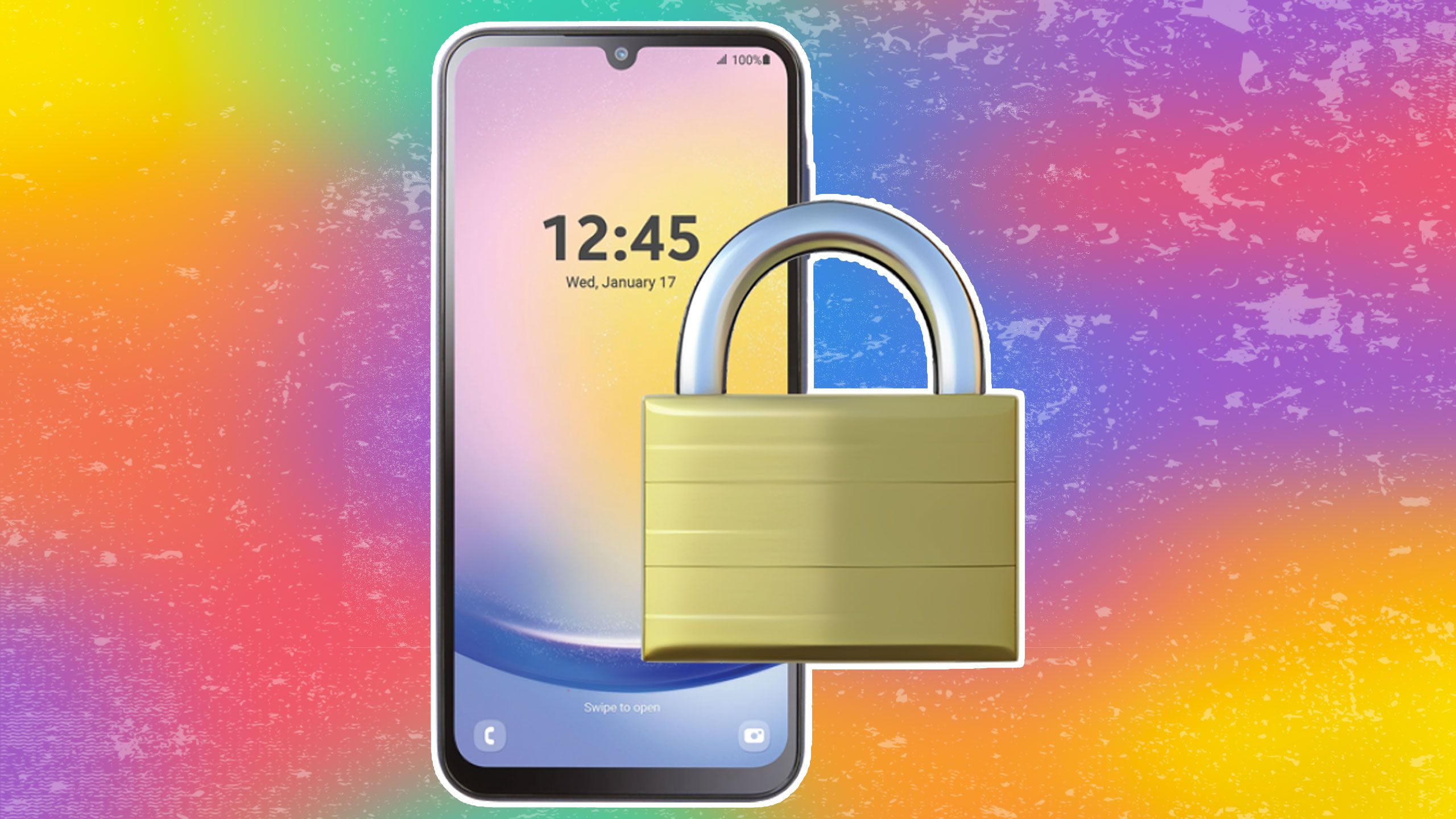 A smartphone with a padlock in front of it