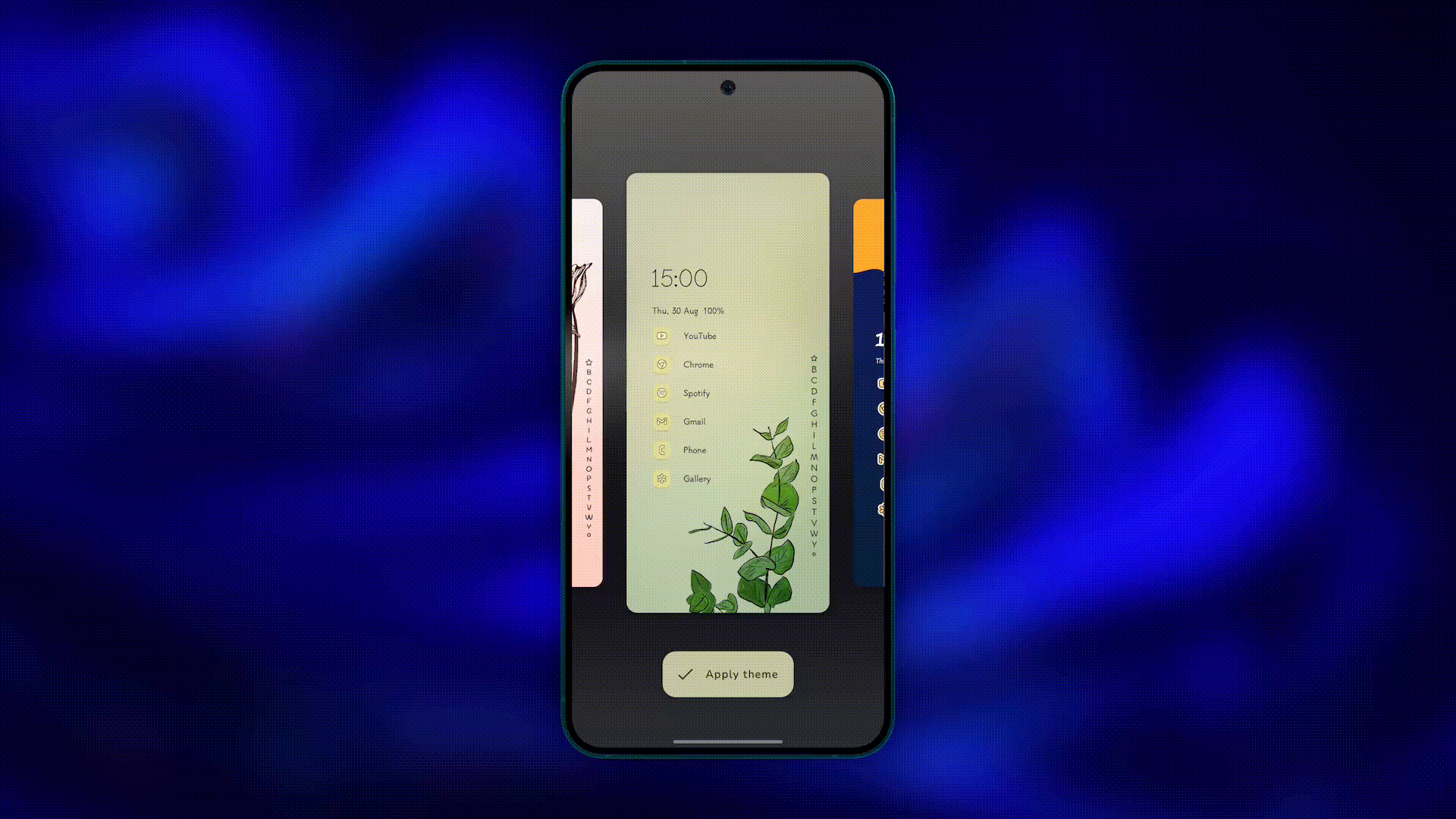 An animation of the Niagara Launcher theme scrolling and application process.