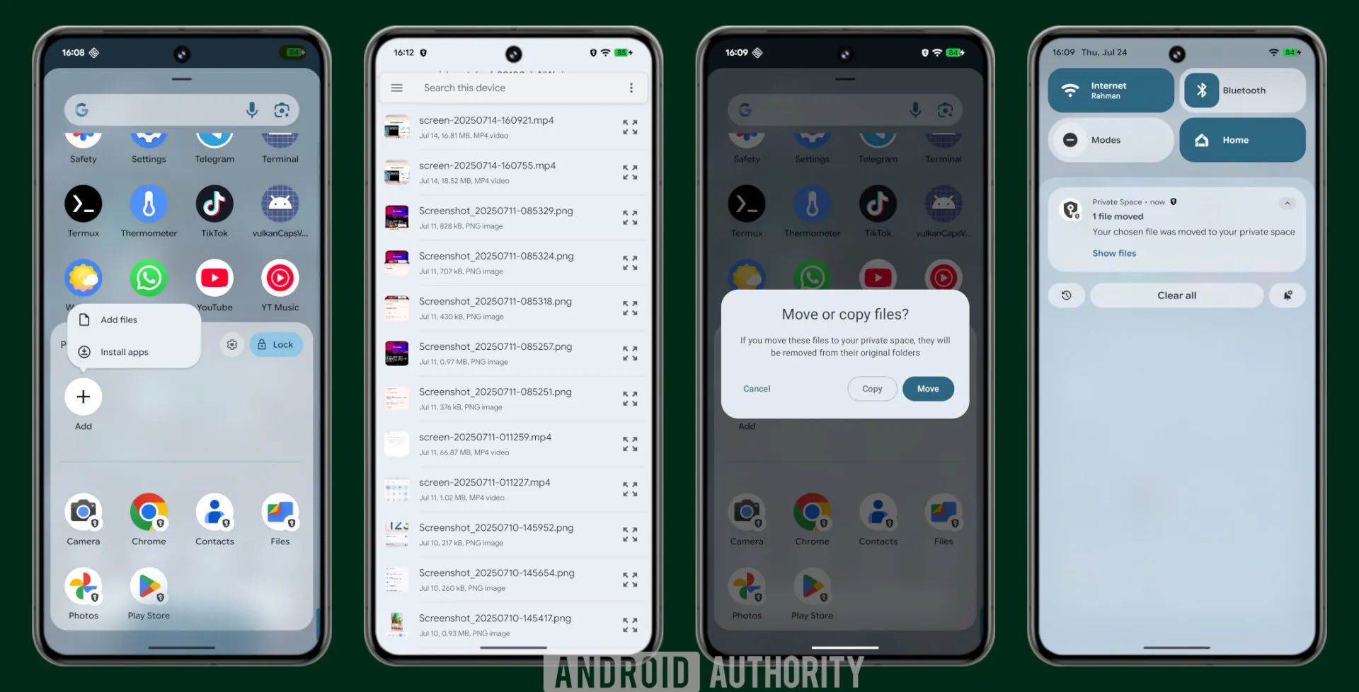 New Android feature that allows moving files into Private Space.