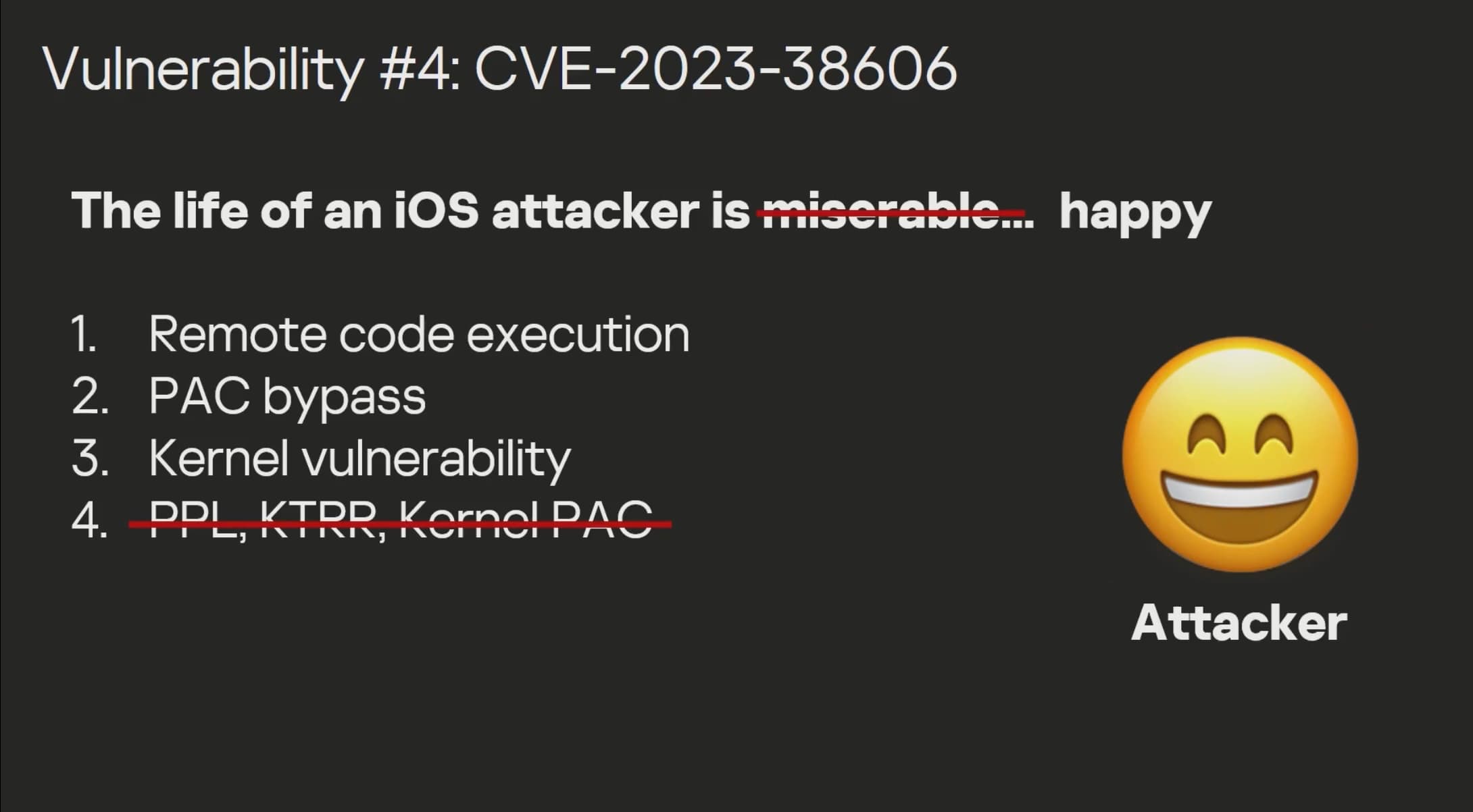 A slide from the Kaspersky teamās KTRR bypass talk at 37c3.