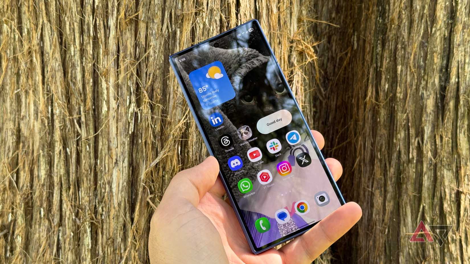 Angled Google Pixel Fold in a Porcelain colorway