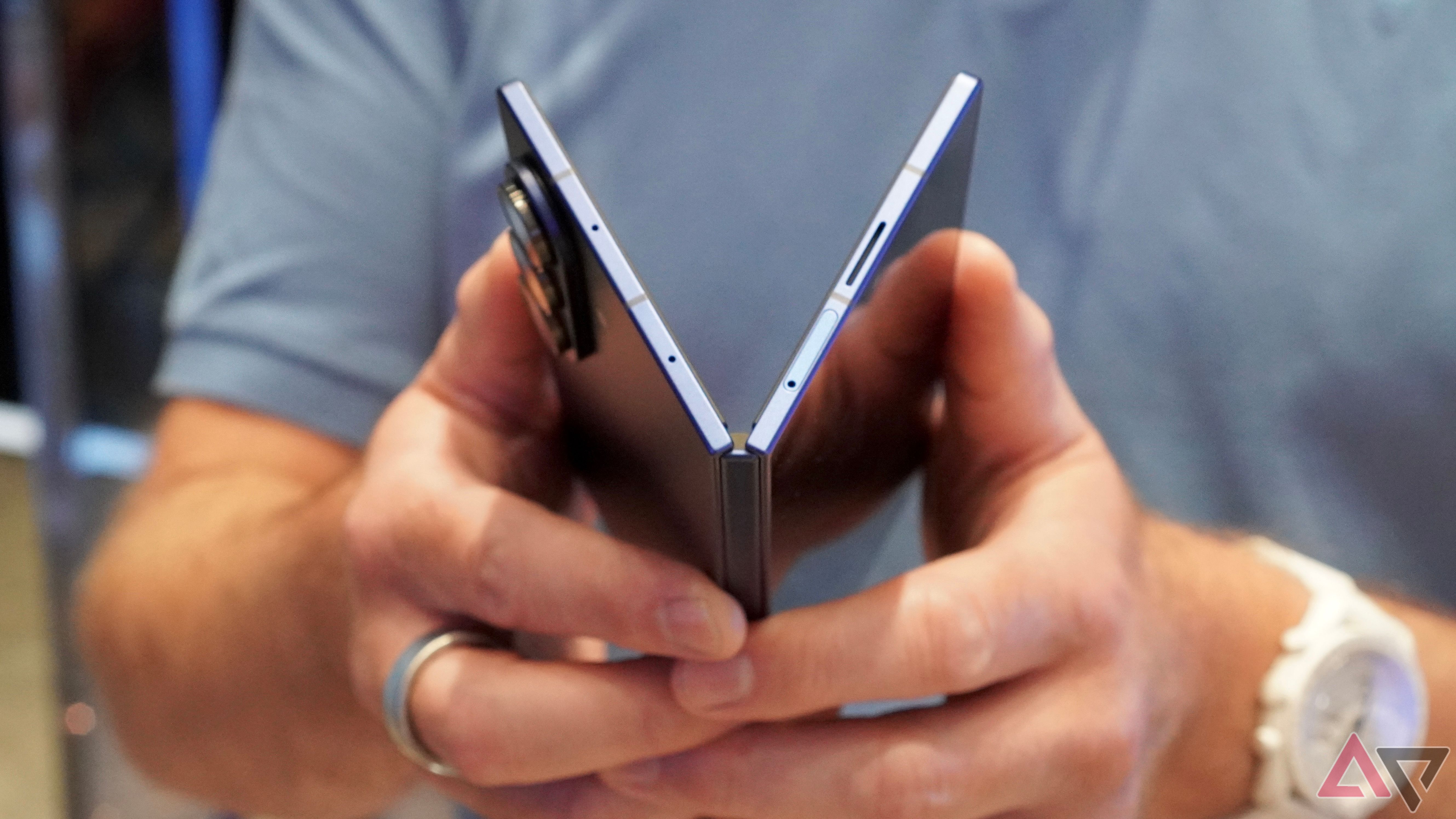 A person opening the Samsung Galaxy Z Fold 7