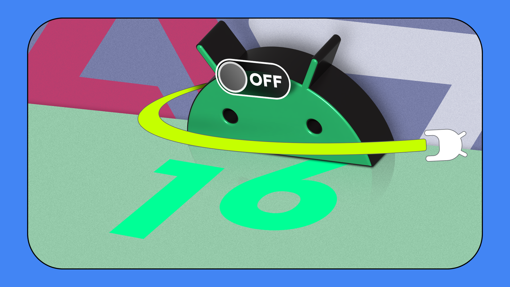 Android 16 logo, with Android mascot at the center and some Material 3 Expressive components around it