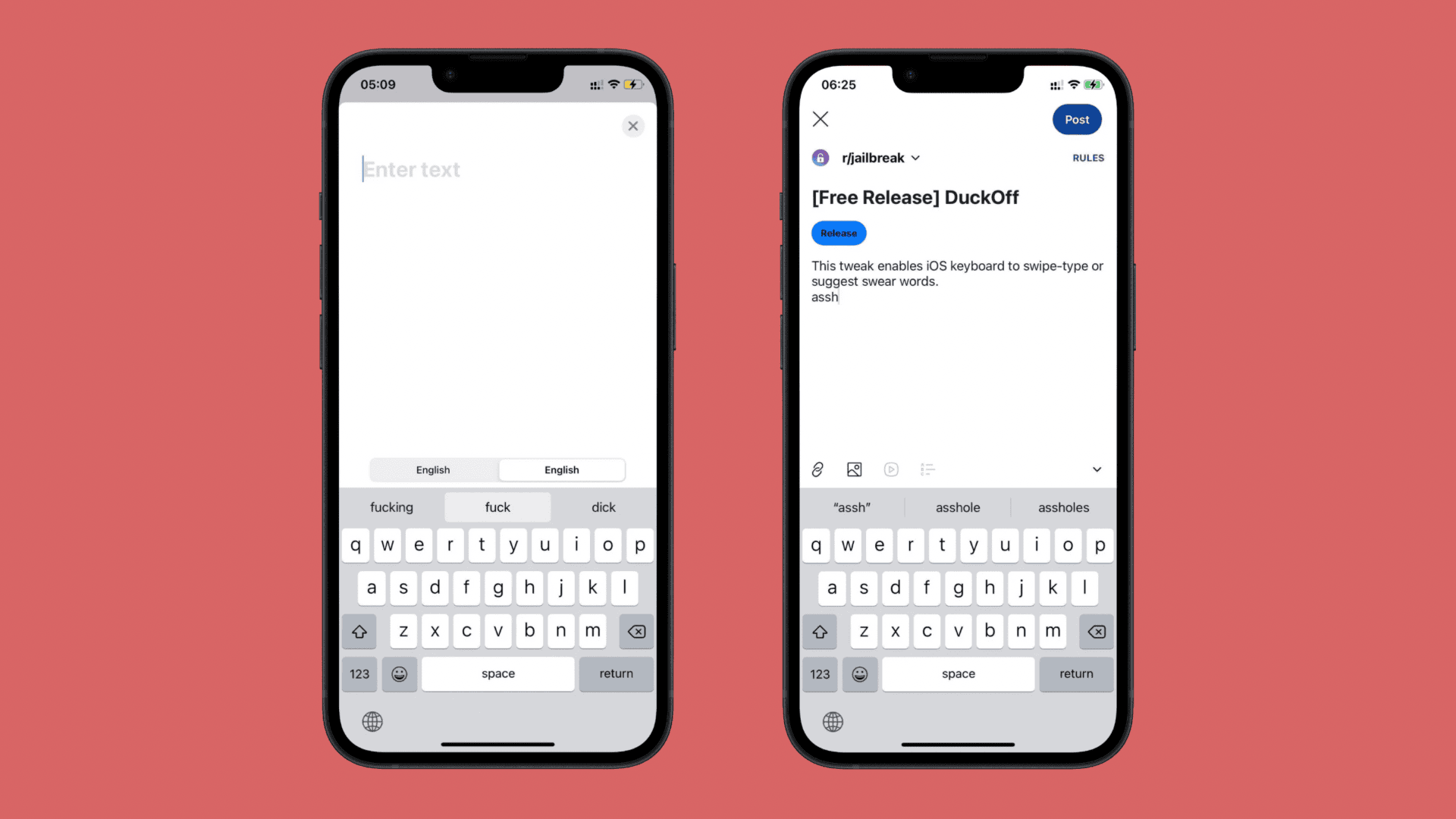 DuckOff jailbreak tweak forces the iPhone to recommend swear words when typing.